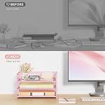 Subekyu 3 Tier Paper Letter Tray Organizer for Desk, Pink Metal Mesh File Folder Sorter Organizer with Handle and 1 PC Sliding Tray for Home Office School Desk Supplies Organization Storage