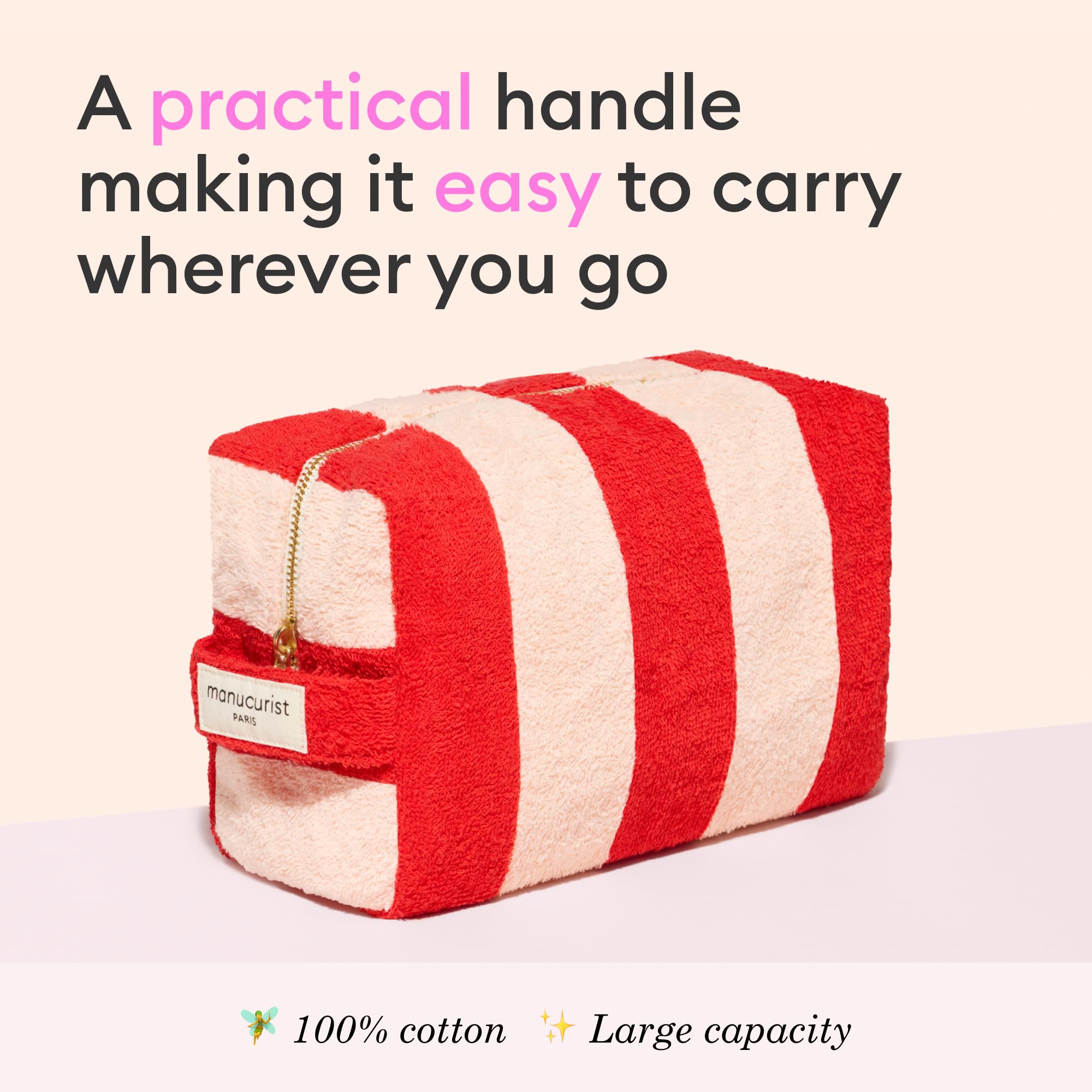 Manucurist Pink and Red Striped Terry Pouch – Travel Toiletry Bag