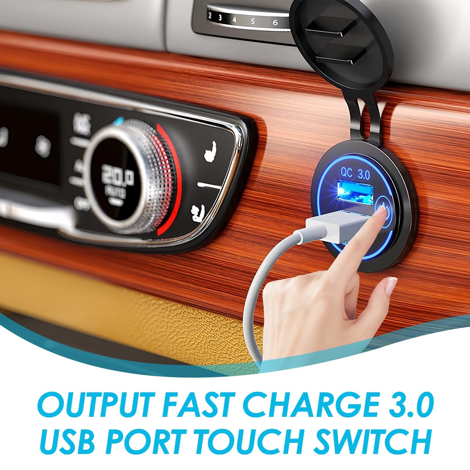 Doppio USB Auto QC3.0 GemCoo - Caricabatteria 36W Impermeabile Con Touch LED - Foto 2