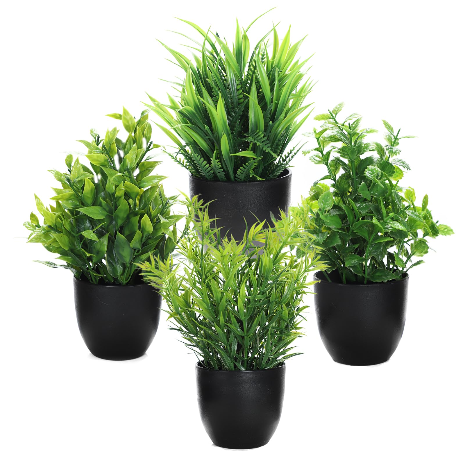 Auxemuen 4 Packs Small Faux Green Plants Potted Interior Decoration