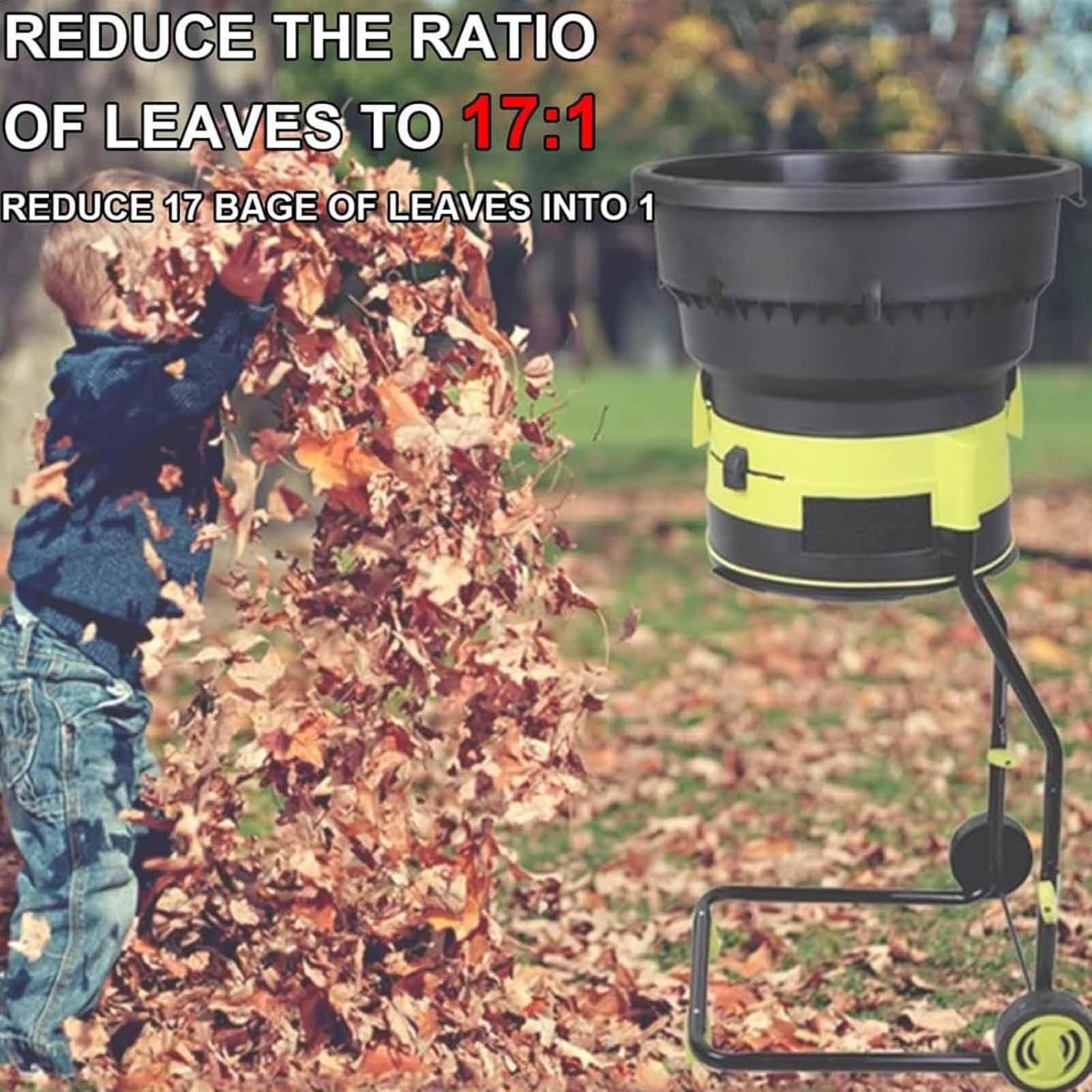 Trituradora Hojas Eléctrica 2500 W con Ruedas 8000 RPM, Trituradora Compost para Jardín, Trituradora De Hojas, Tolva De 54 Cm De Ancho para Agujas De Pino Y Paja Nopowercord