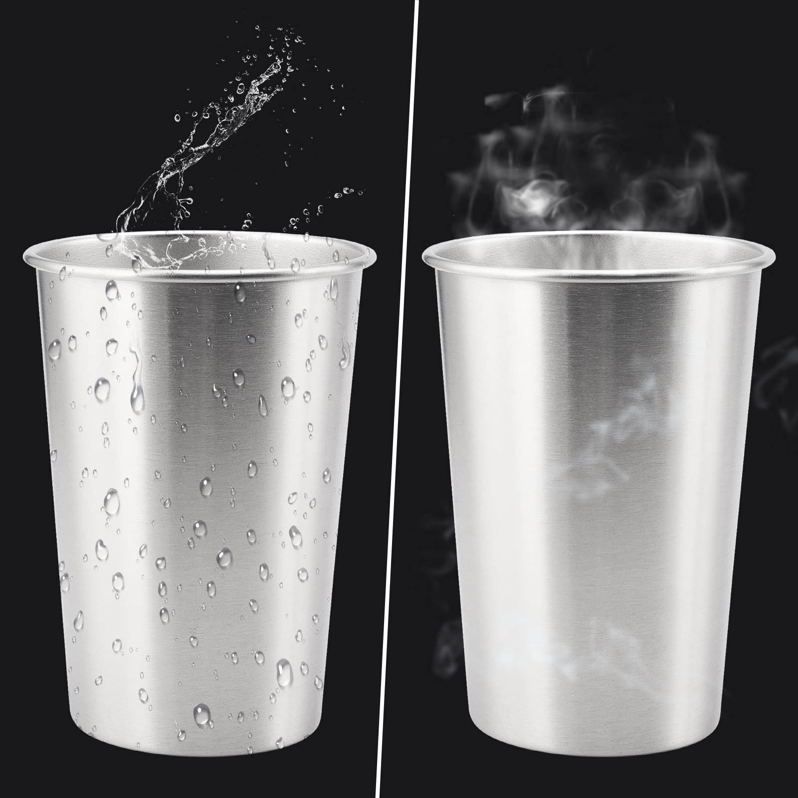 Lot de 24 gobelets en acier inoxydable 304 - Empilables et incassables - Pour bar, maison, restaurant, boissons chaudes et froides - Utilisation en intérieur et en extérieur - 500 ml