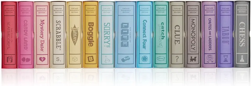 WS Game Company Collection of 15 Vintage Bookshelf Board Games Including Scrabble, Monopoly, Clue, Yahtzee, Chess, Boggle, Candy Land, Connect Four, &amp; Sorry! - Classic Family Games for Kids &amp; 
