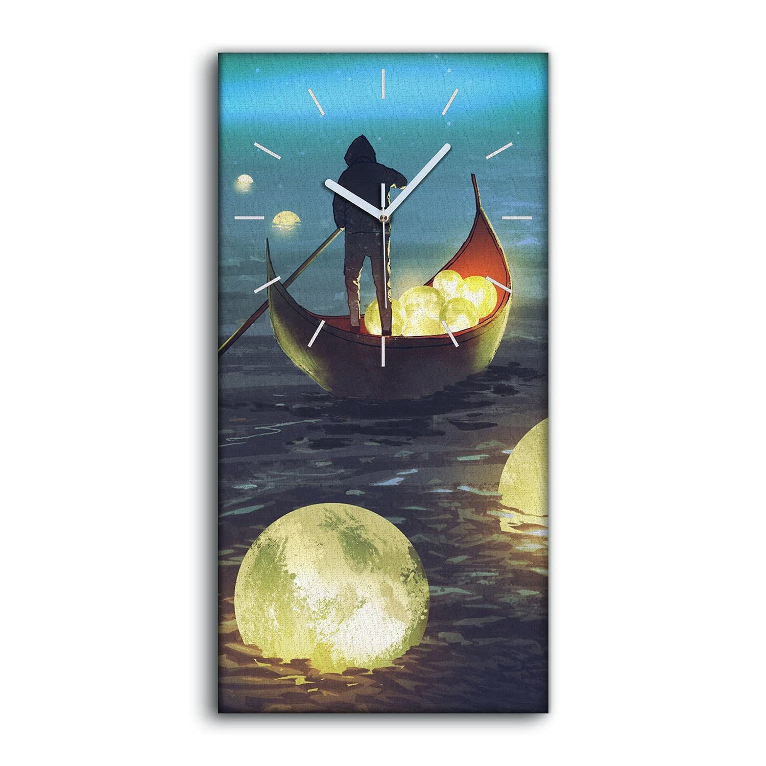 Horloge sur Toile Silencieuse sans Tic-Tac Design Moderne Lunes de Nuit 30x60cm
