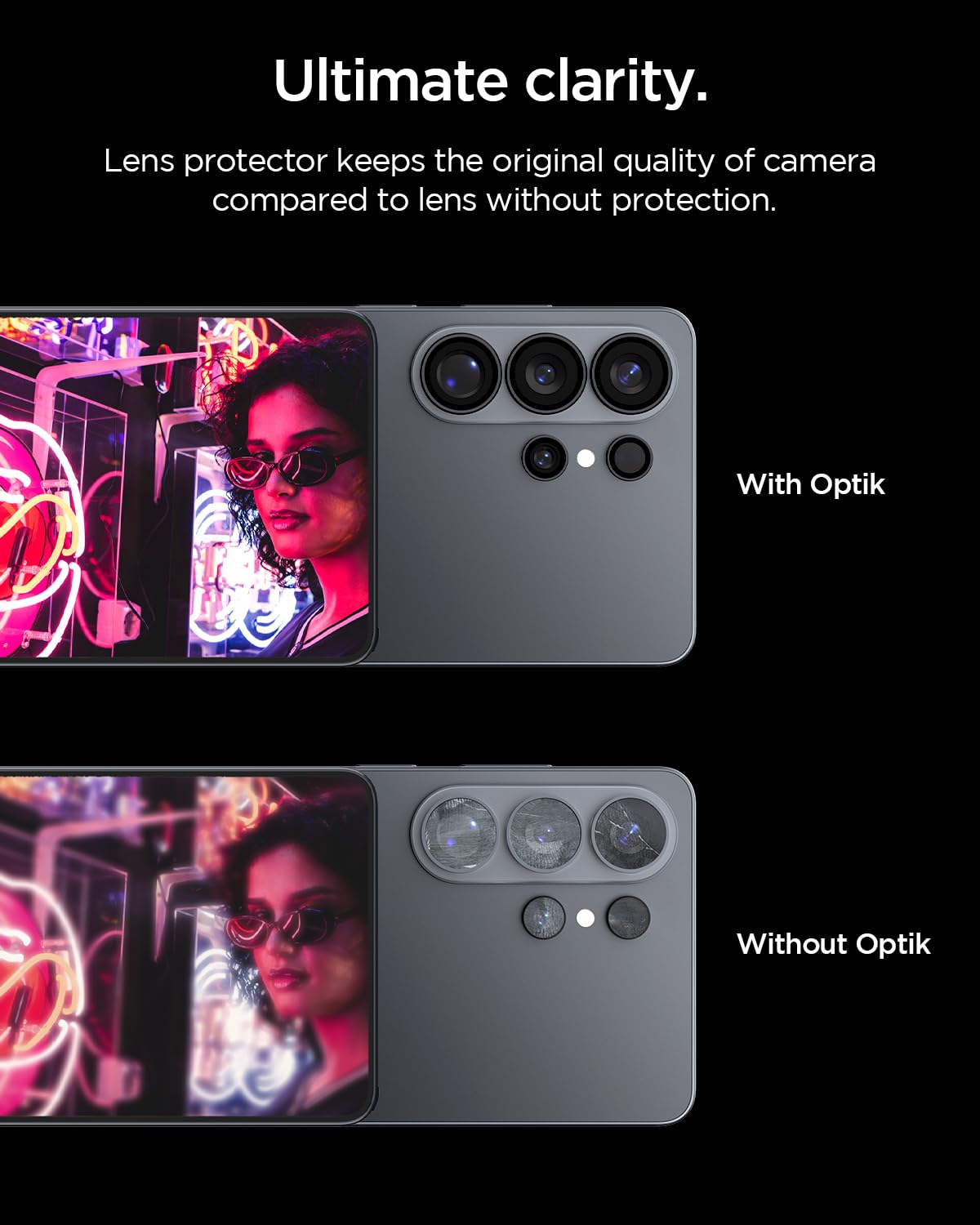 Spigen Glas.tR EZ Fit Optik Pro Protection Camera pour Galaxy S26 Ultra, Noir, 2 Pièces, Protection Individuelle, Kit d'installation Inclus