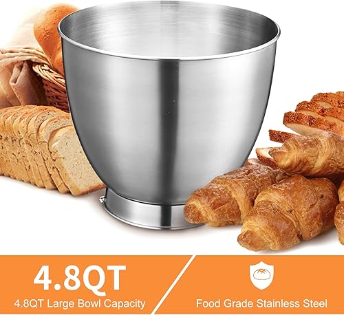 Miniatura 6 de Geek Chef Batidora eléctrica de pie, 4.8 cuartos de galón, 12 velocidades, mezclador de alimentos con cabezal inclinable con gancho para masa,