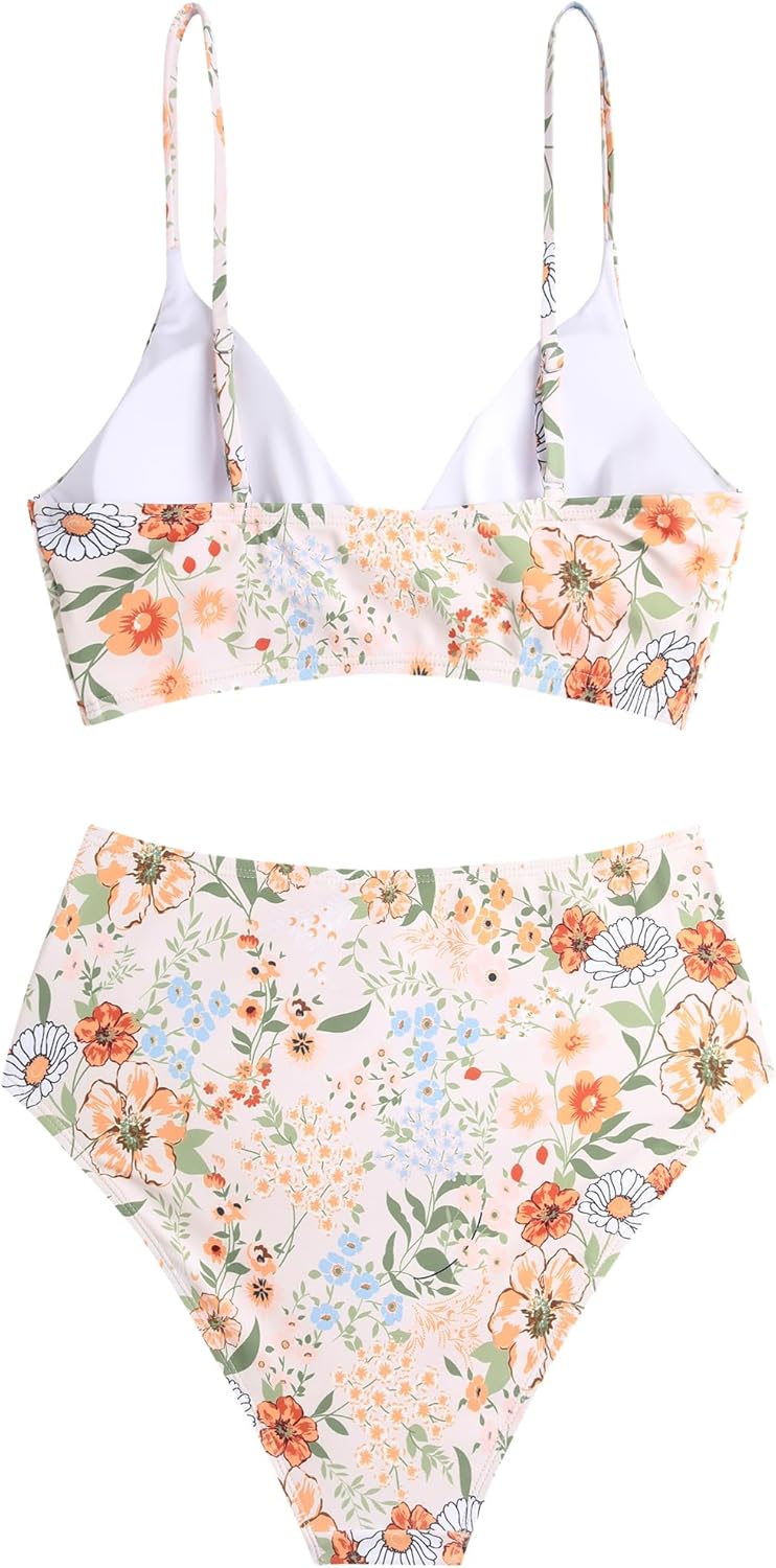 ZAFUL Women High Waisted Bikini Sets Two Piece Swimsuit Push Up Twist Front Ruched Bathing Suit