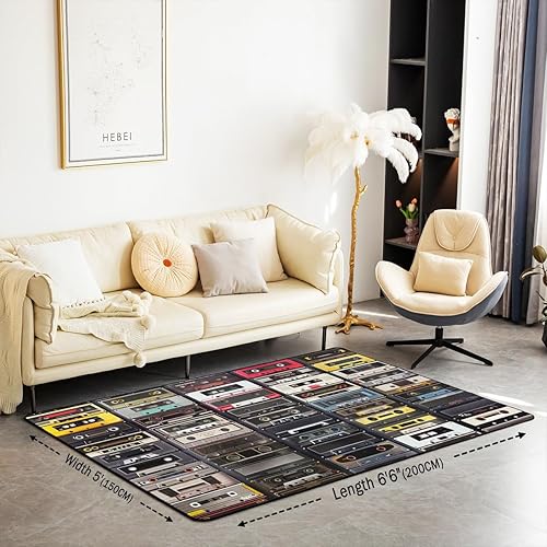 Miniatura 2 de Erosebridal Tapete vintage para interiores con cinta de música retro, impresa, cassette, reproducción de música, para niños, niñas, adolescentes,