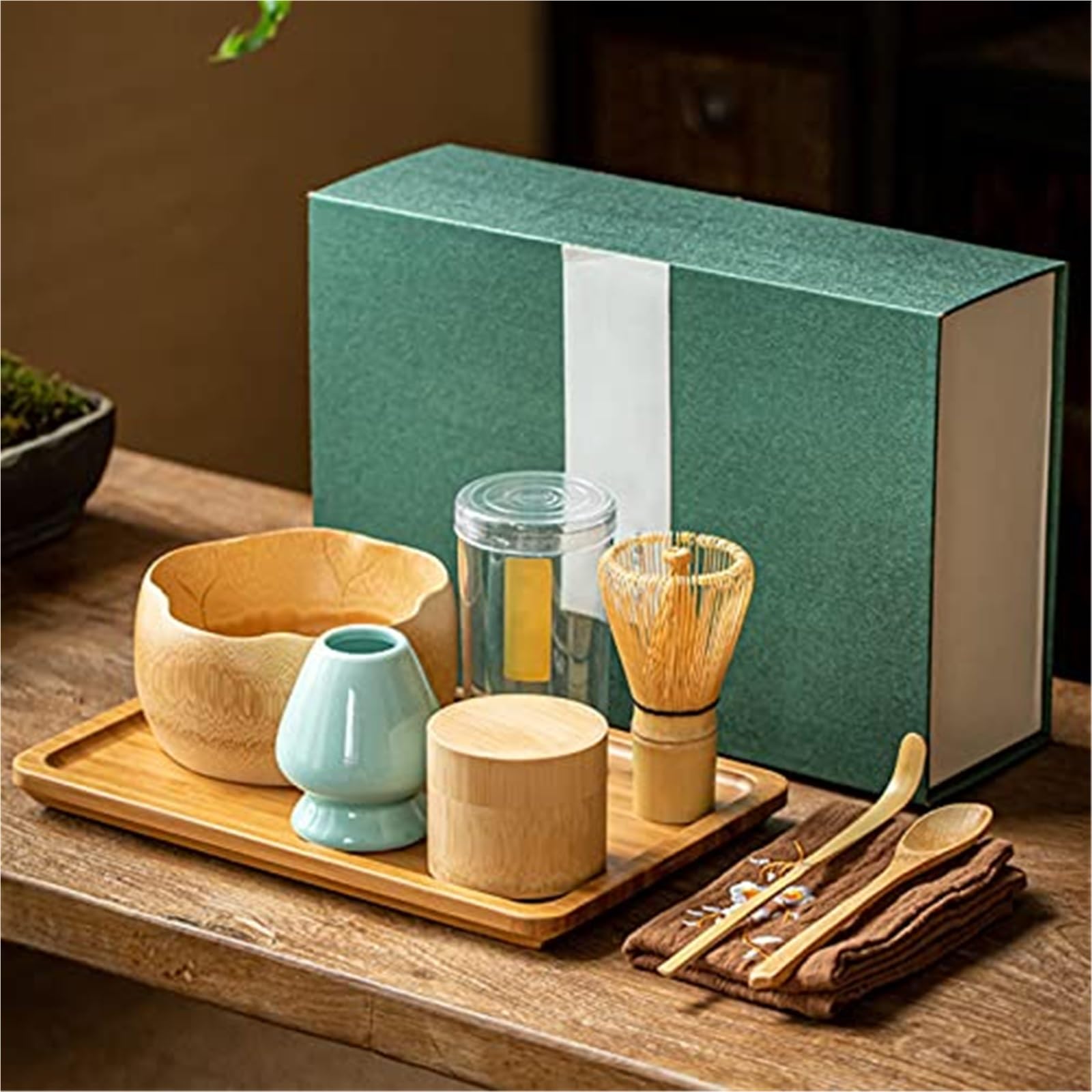Matcha Trzepaczka – 8-częściowy bambusowy zestaw ceremonii parzenia herbaty z Chasen, Chawan, Chashaku, Caddy i tacą, kompletny zestaw narzędzi do autentycznego przygotowania matchy