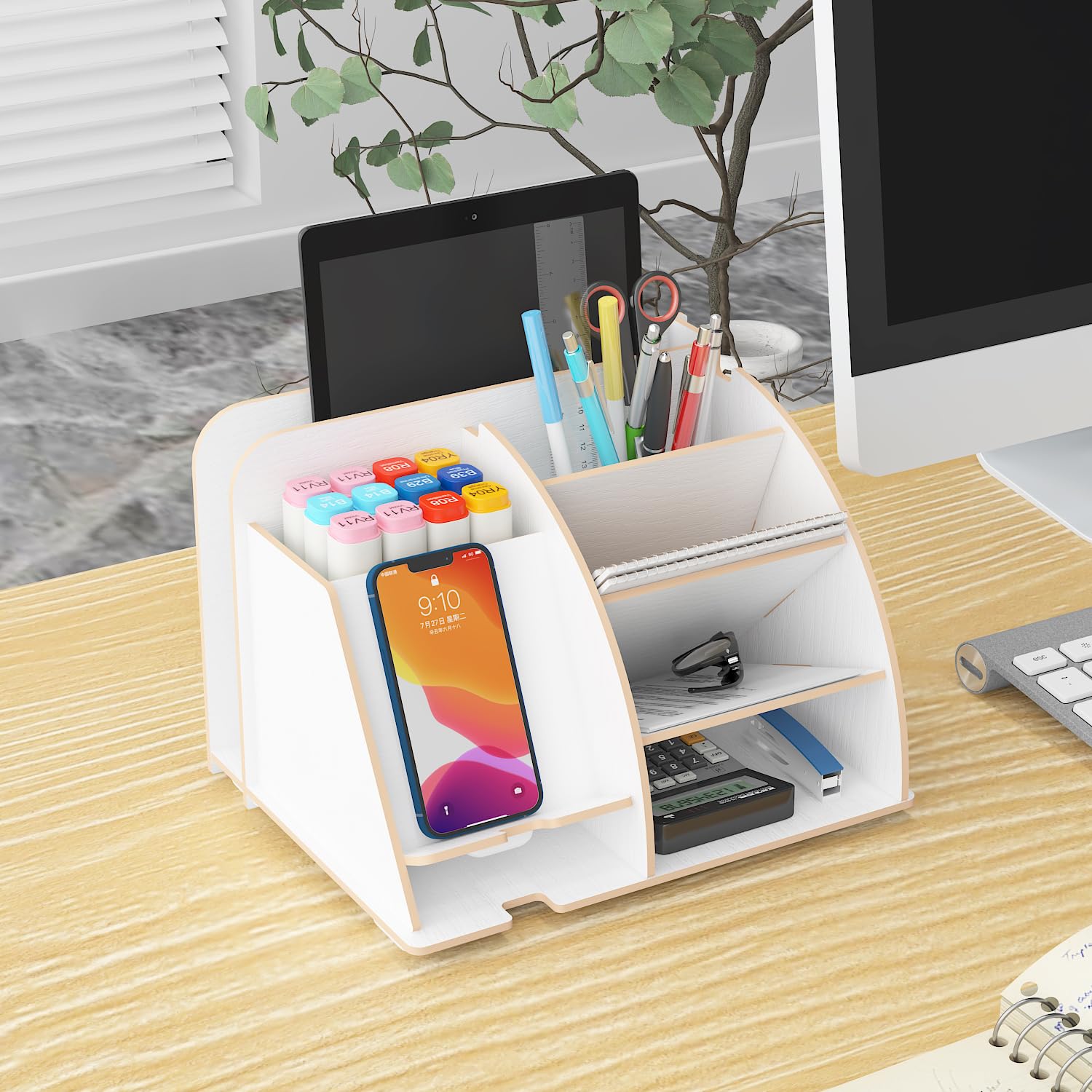 Organizer Da Comodino In Legno Con Docking Station - Per Telefono, Auricolari E Orologio