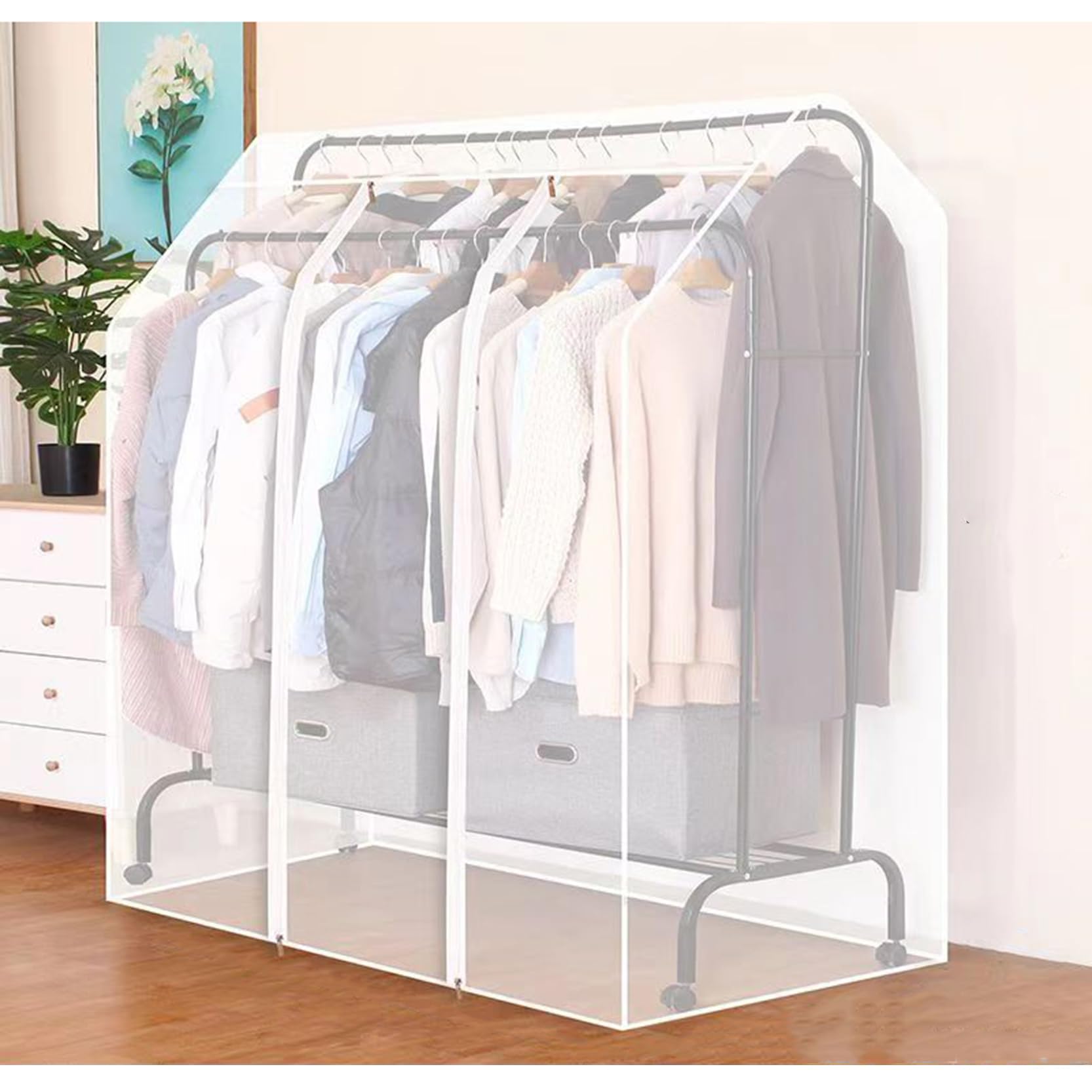 Housse portant vetement double tringle large transparente étanche