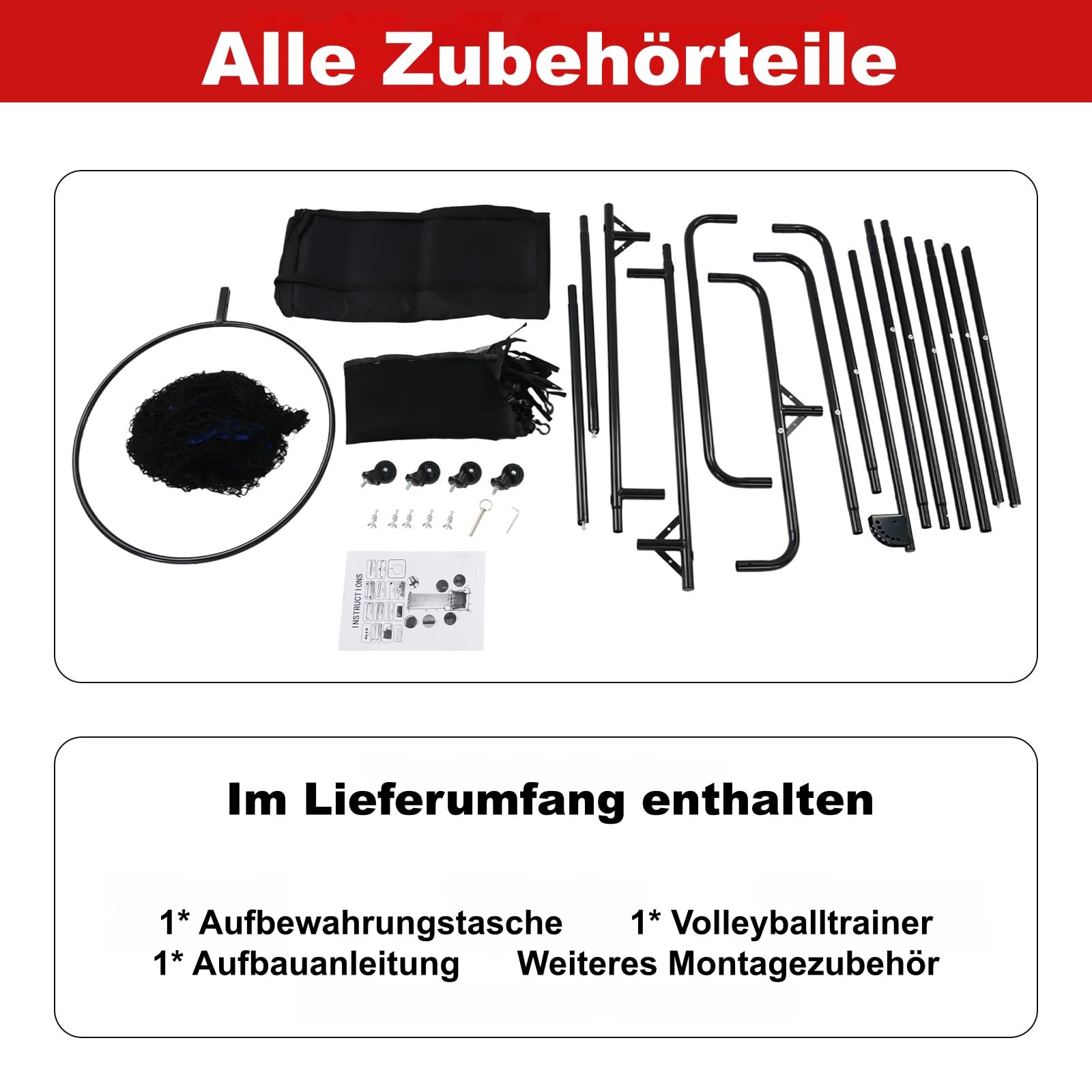 Volleyball-Setztrainer mit Rädern, Volleyball-Trainernetz Einstellbare mit 0°-90° Winkel und 1.7-3.3 m Höhe, Rebounder übungsnetz Abnehmbare mit Auffangtasche zum Schlagen, Spiken