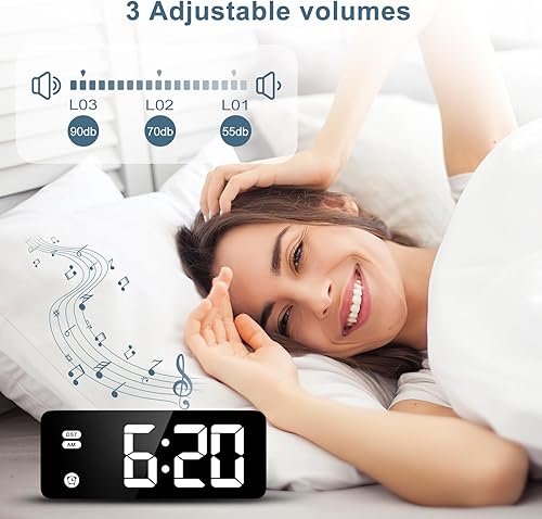 Miniatura 3 de Ankilo Relojes despertadores mejorados para dormitorios, reloj digital LED de 5.8 pulgadas para personas que duermen pesadamente, reloj de