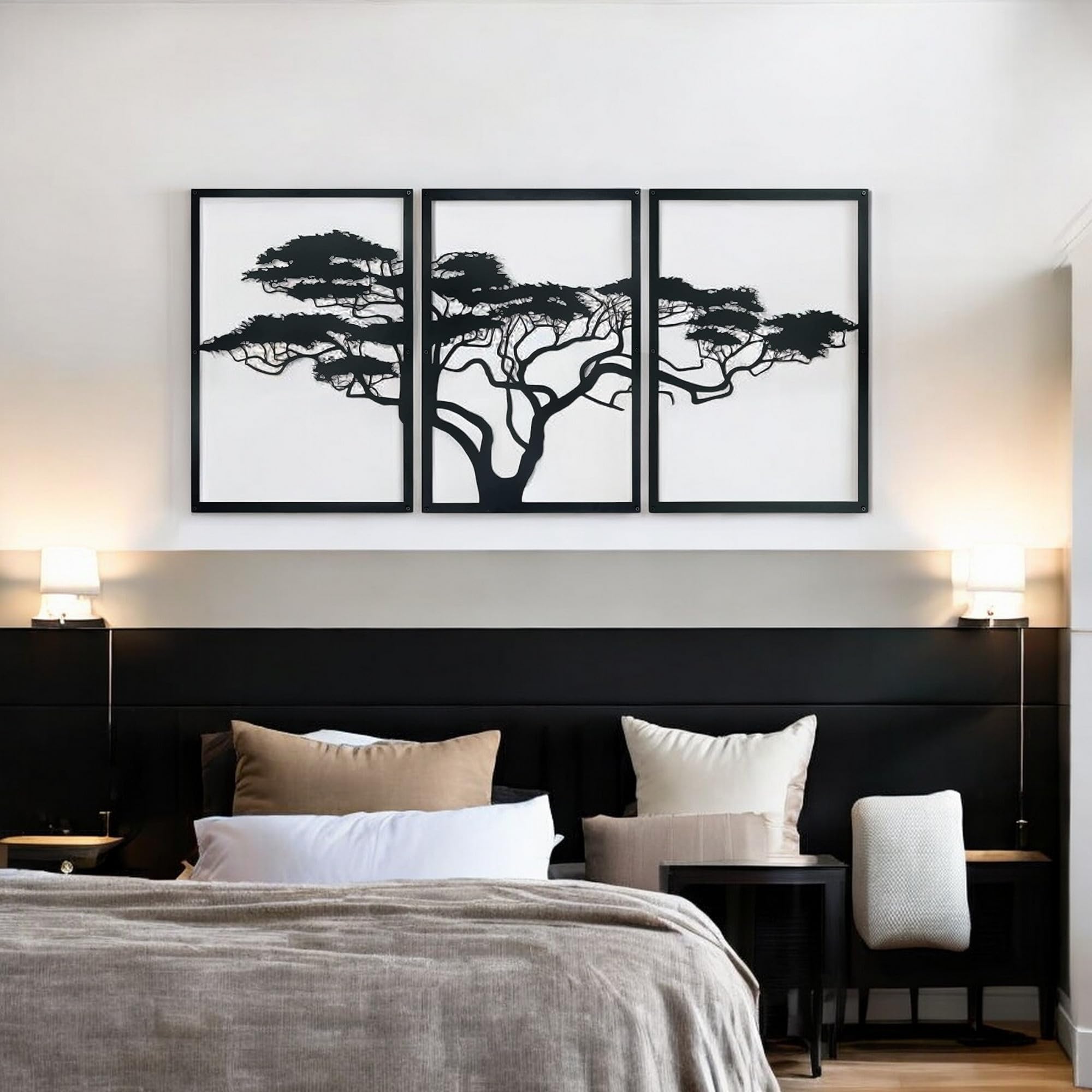 Tubibu Árbol de la Vida Decoración de Pared Mural Metal Negro 3D Moderna Cuadros para Hogar Oficina Dormitorio Salón (Africano, L)