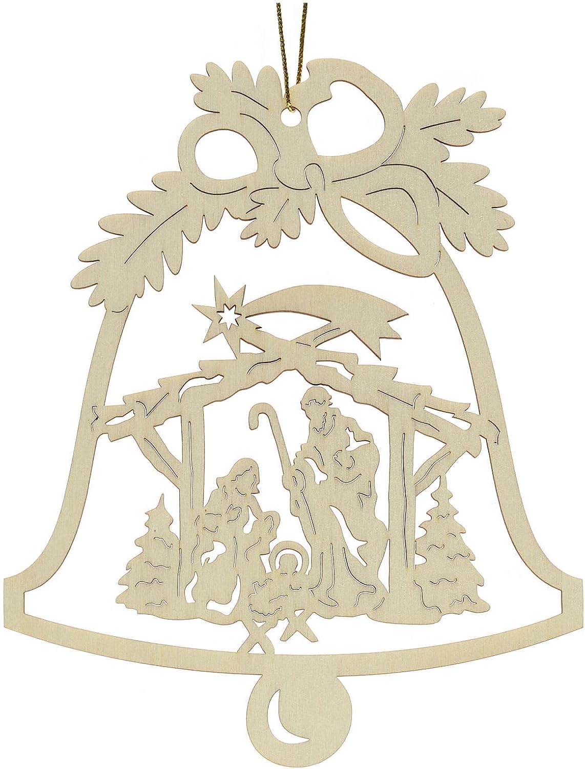 Holyart Tree Decoration, Wooden Bell with Nativity, 40 cm (15.76 inc.)