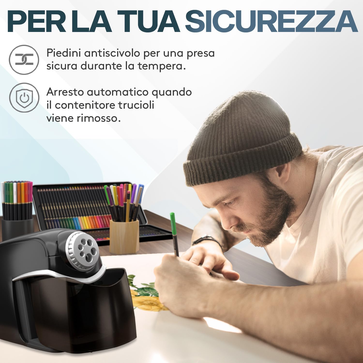ACROPAQ Affilatoio elettrico - Affilatoio professionale, con contenitore, 6 fori per penne spesse e sottili - temperino con bomboletta - nero,41010