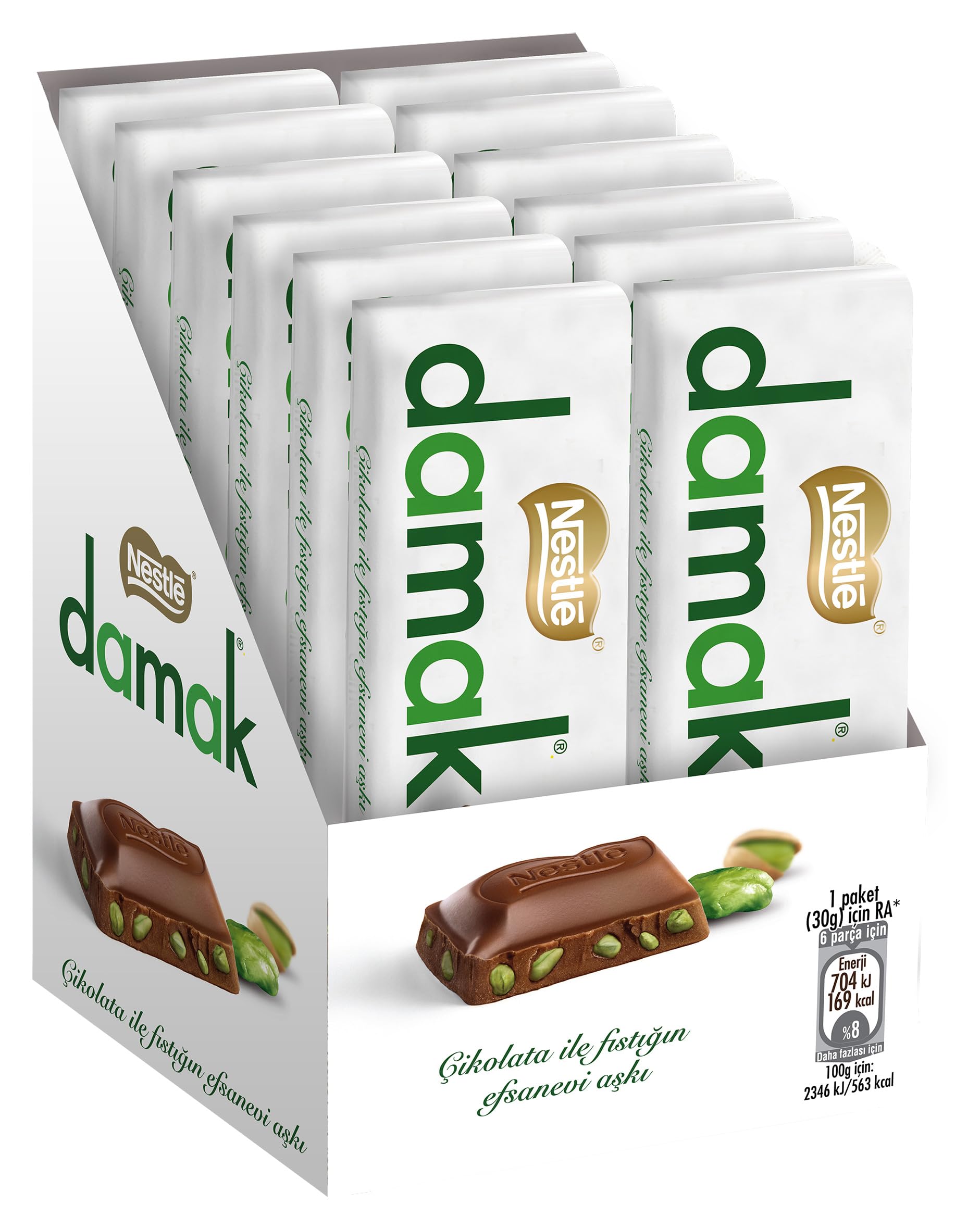 Nestlé Damak Antep Fıstıklı Sütlü Çikolata, Baton, 30 g x 12 Adet