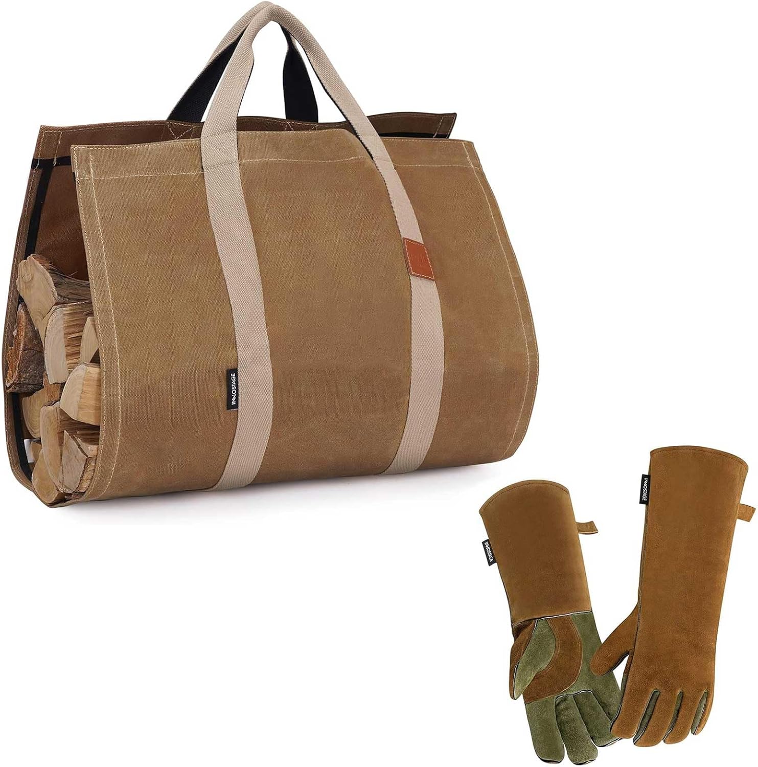 Firewood Log Carrier and Welding Gloves
