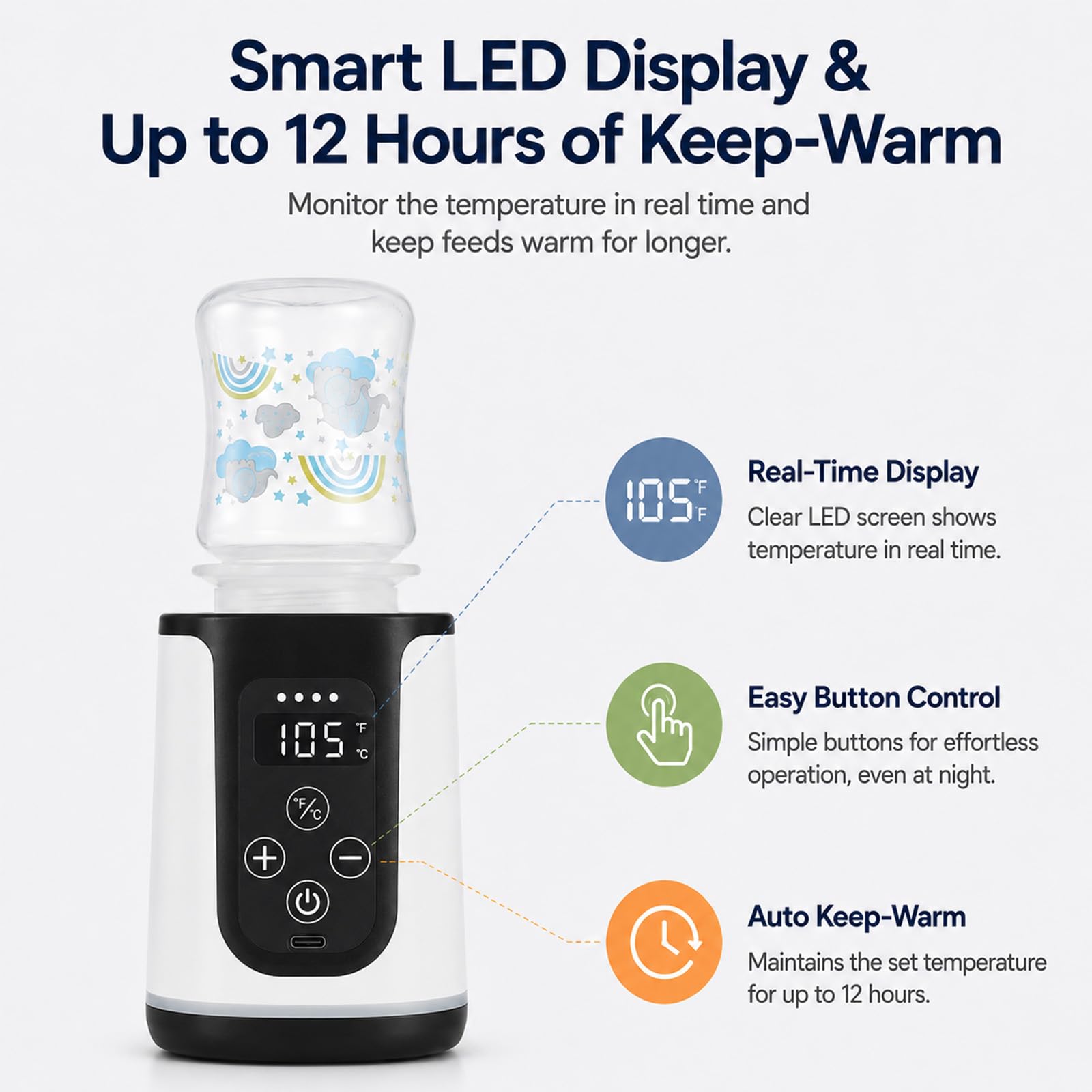 Chauffe-biberon portable – Deux modes de chauffage pour le lait maternel et l'eau de préparation, jusqu'à 15 réchauffements en déplacement, chauffage rapide sans fil, écran LED intelligent température