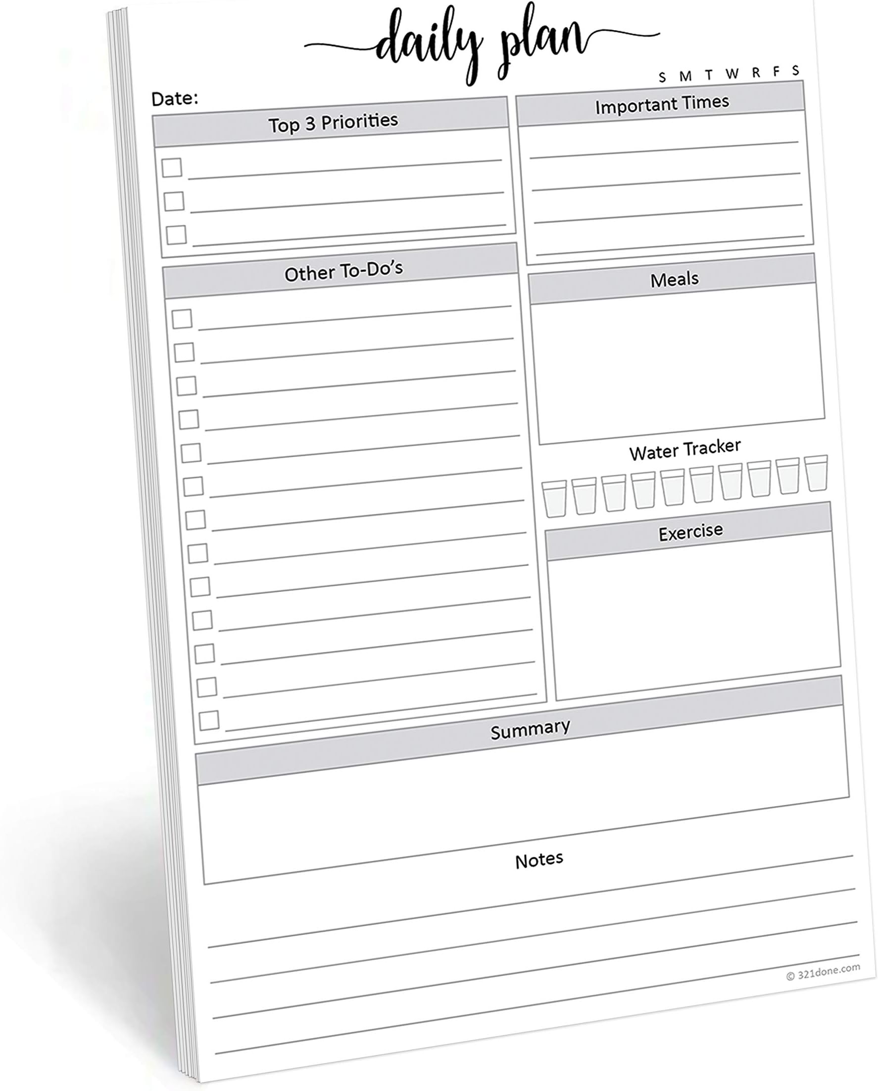 321Done Daily Planning Notepad - 50 Sheets (5.5" x 8.5") - Day to Do List Planner Today Checklist Tear-Off Note Pad - Made in USA - Simple Script