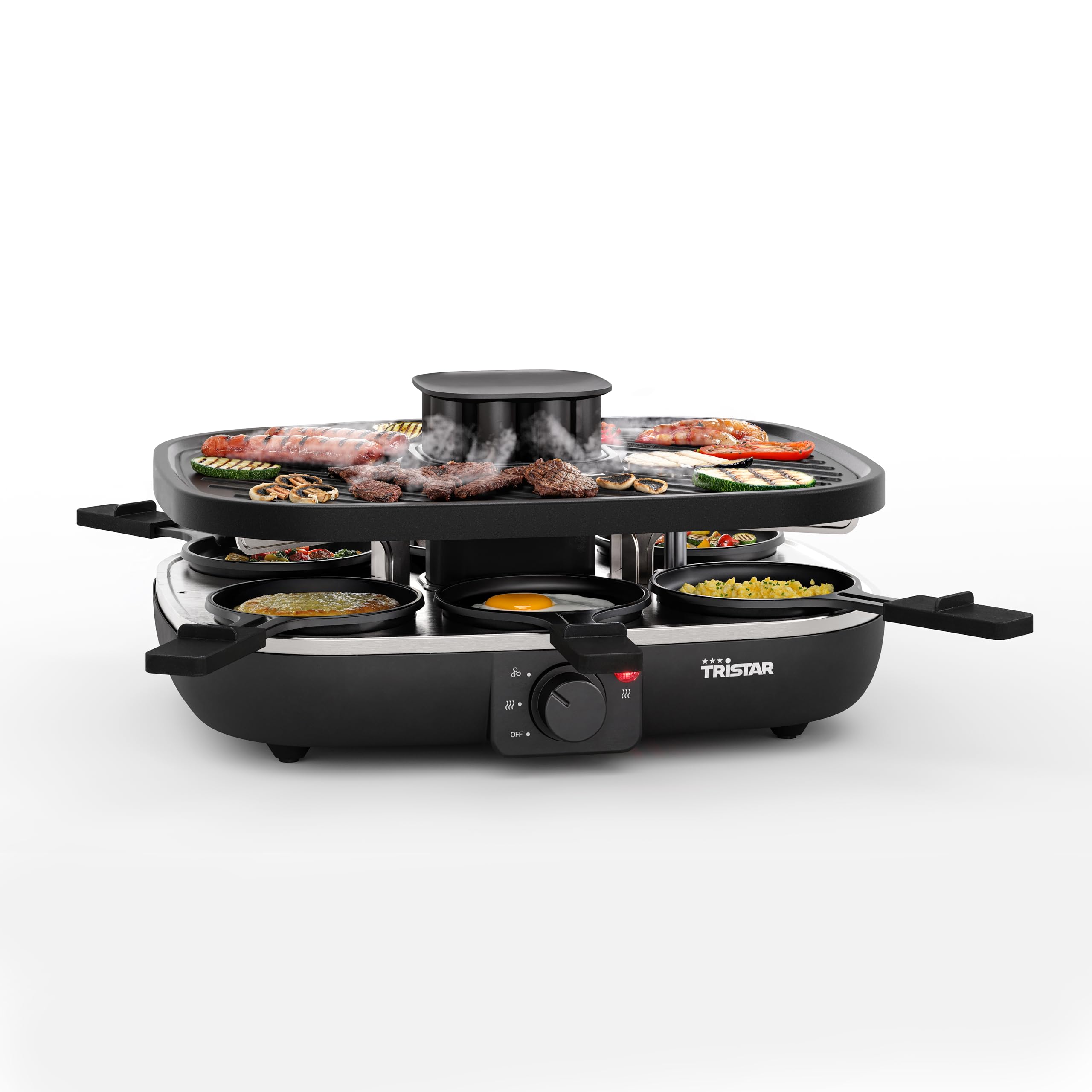 Tristar Raclette Clean Air, 1100 W, Für 6 Personen, Luftfiltersystem, Geruchsarm, Antihaft, PFAS-frei, Leicht zu Reinigen, RA-2760