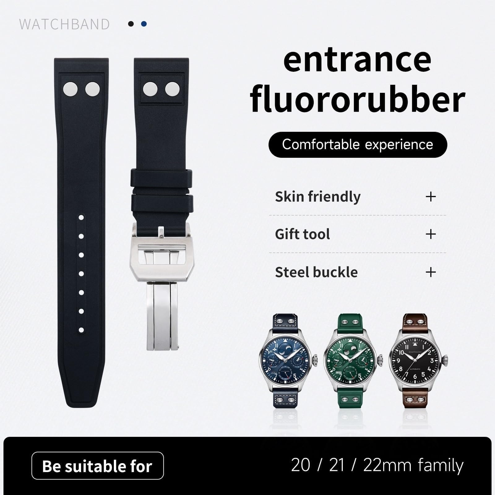 Caoutchouc fluoré Naturel de 22mm avec Rivet pour Bracelet Souple Portugais