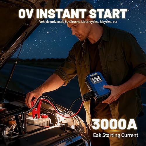 Miniatura 4 de Arrancador con compresor de aire, batería de coche de pico de 3000 A (9.0 gas6.5L diesel), 150PSI 12V Jump Box batería de coche arrancador portátil