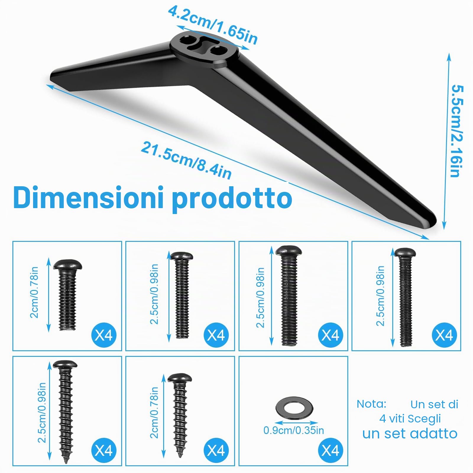 Supporti universali per TV, piedini 20-65 pollici, gambe di supporto, set viti (nero)