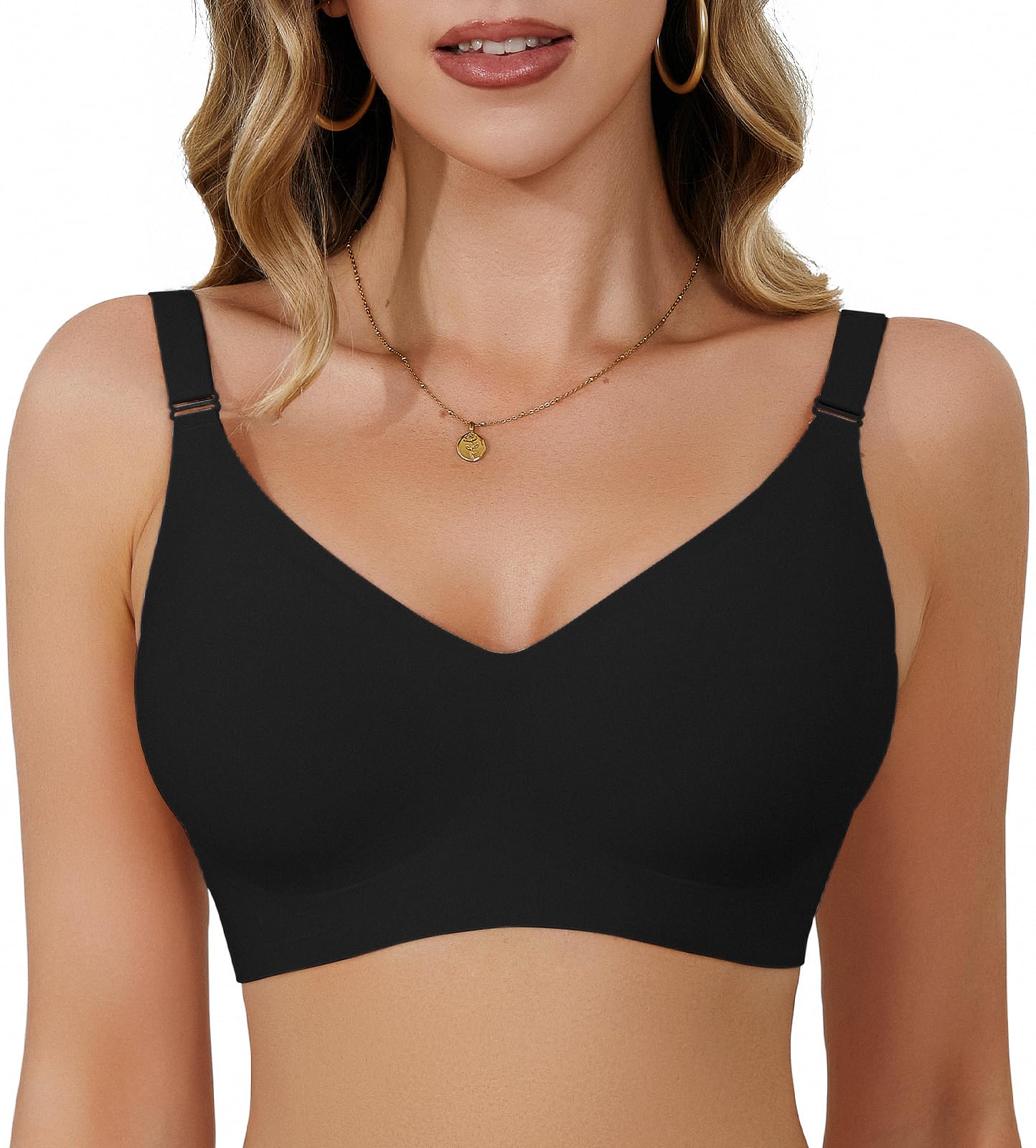 Reggiseno Push Up V-neck Wireless Senza Cuciture Senza Ferretto Donna, Scollo a V, Supporto Completo, Imbottitura Rimovibile Comoda, Basic da Donna, Colore Bianco