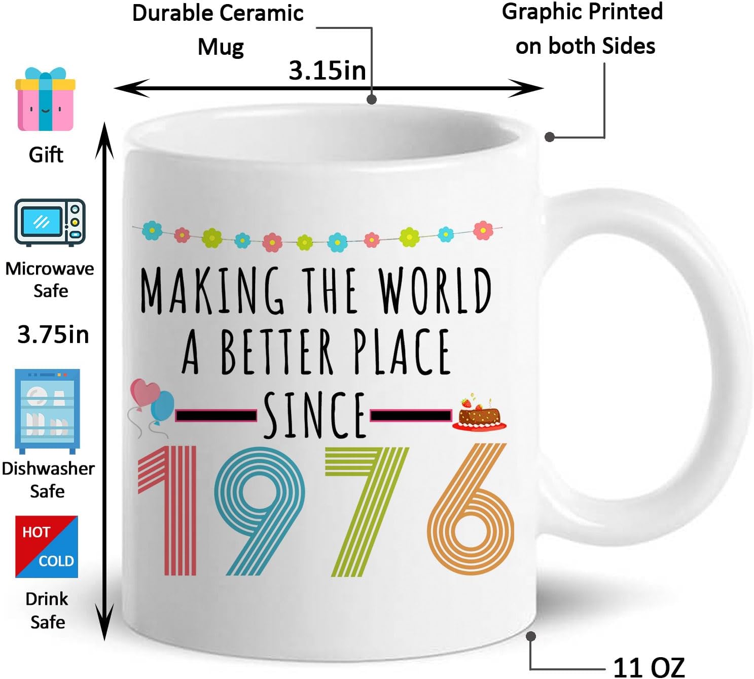Choinn 50th Birthday Gifts for Women, Funny 50 Year Old Gift Coffee Mug, 1976 50th Birthday Mugs for Her, Mom, Aunt, Wife, Sister, Grandma, Friend, 11 oz Tea Cup Making The World a Better Place 1976 - Image 2
