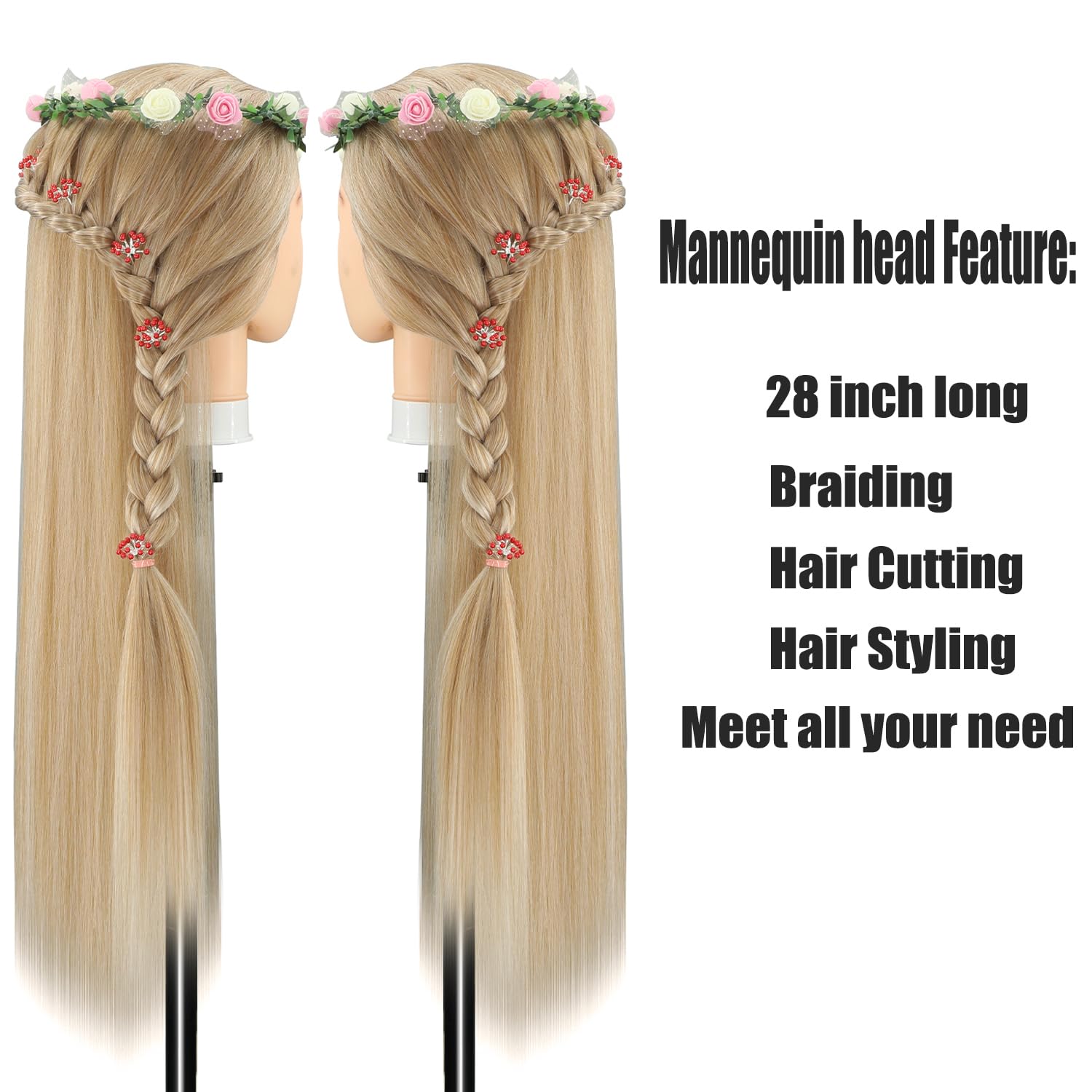 Styling Head 28 inch Hairdresser Training Head 100% Synthetic Fiber Hair Styling Head - Image 4