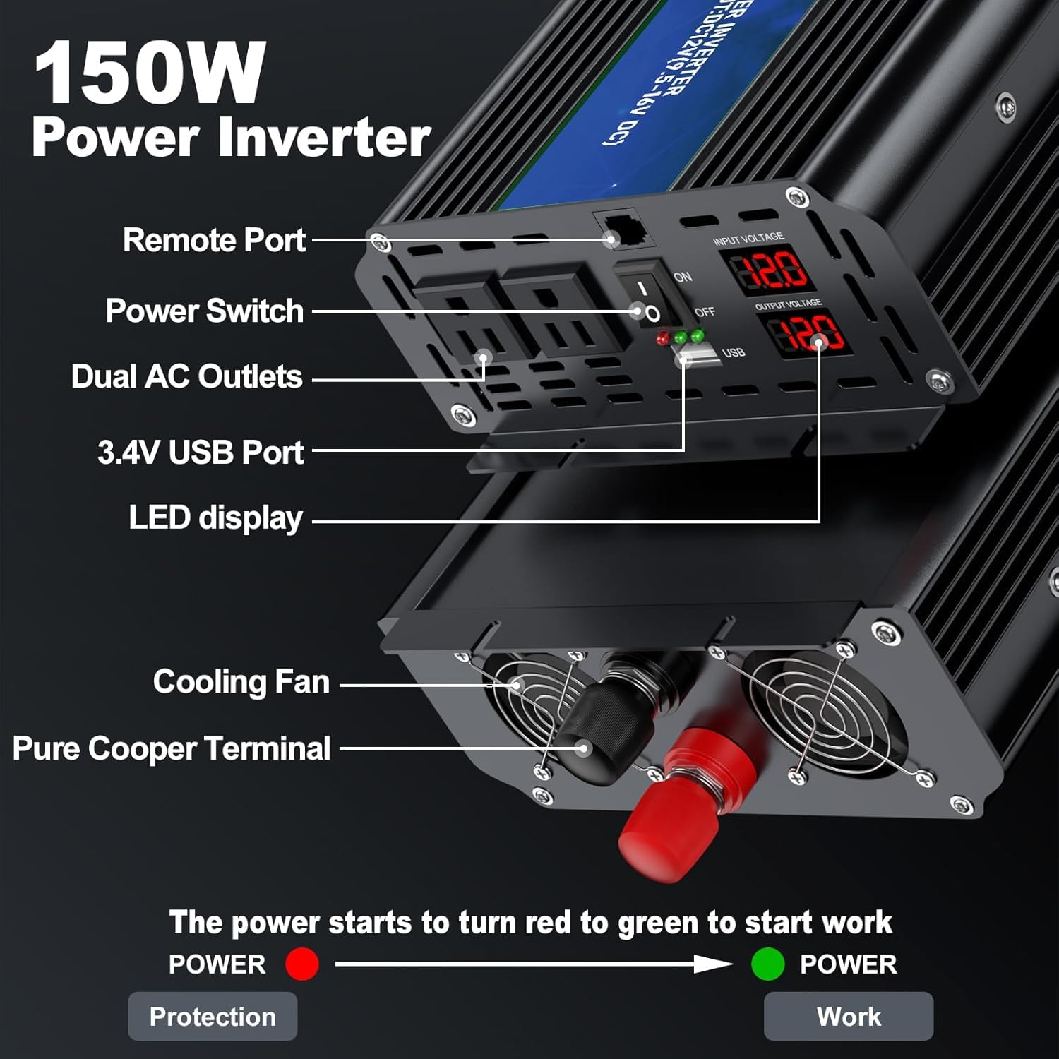 3000 W przetwornica mocy, maksymalna moc 6000 W, 12 V DC na AC 110 V120 V, pilot zdalnego sterowania z wyjściami 2 AC i portem USB 2.4, wyświetlacz LCD do konwertera energii, aktywności na