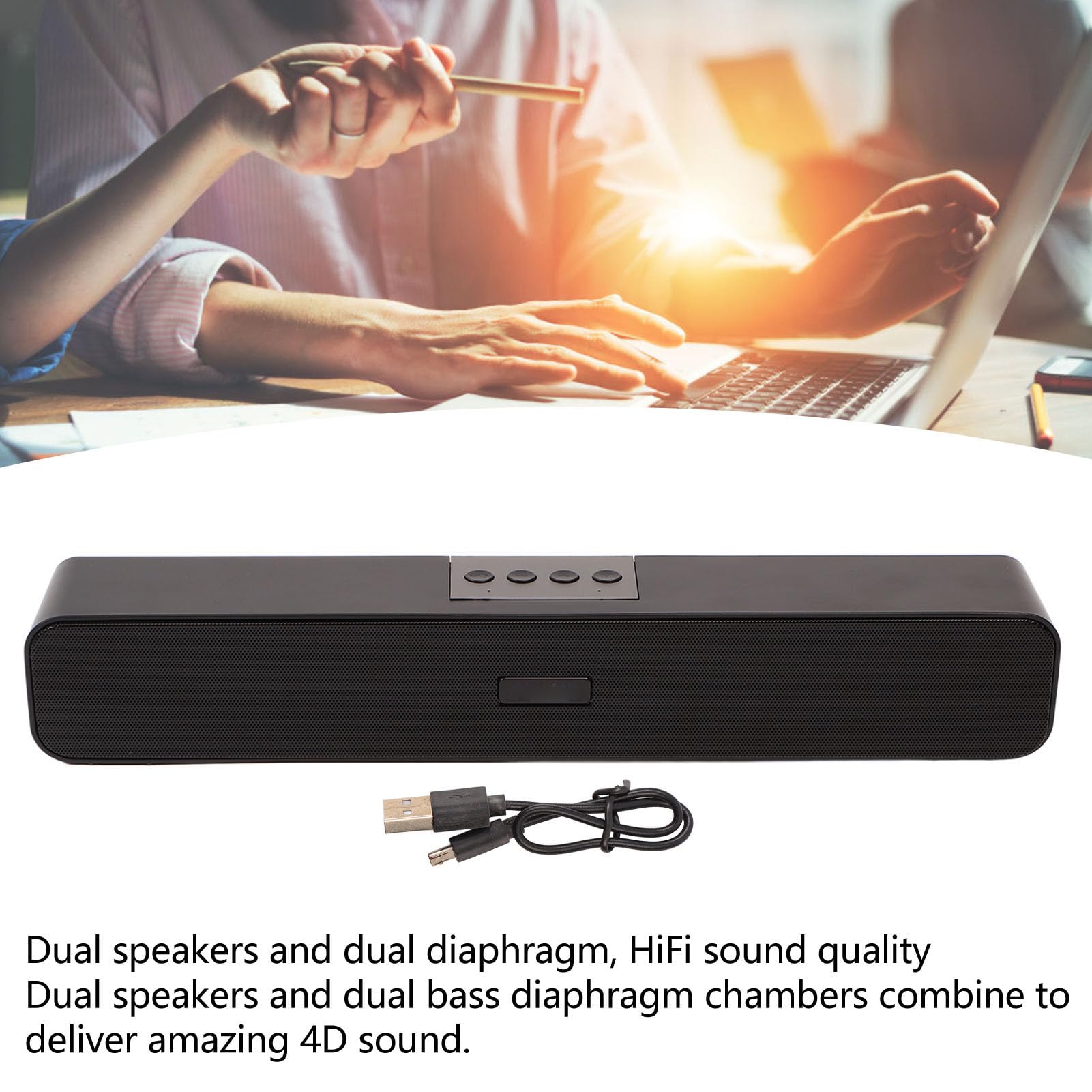 Barre de Son Bluetooth sans Fil, Haut-Parleur 4D HiFi 360° Surround avec Réduction du Bruit