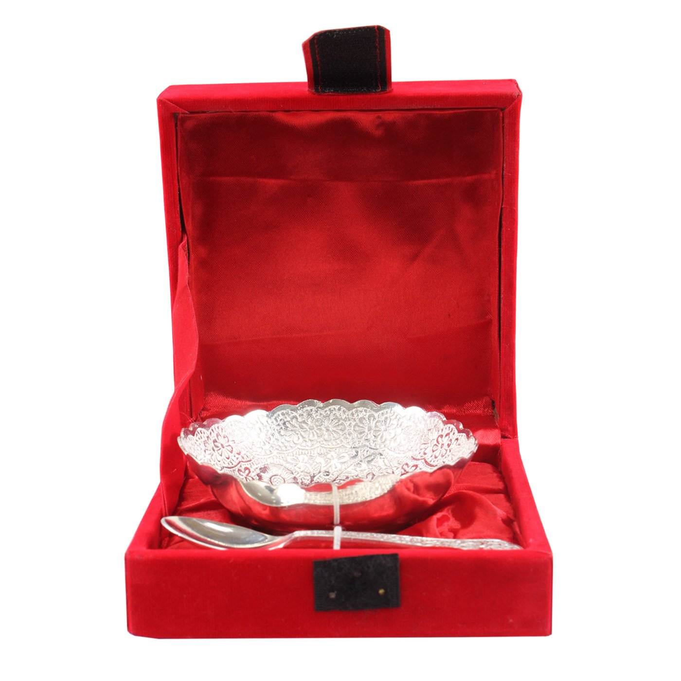 Indian Art VillaSilver Plated Designer Bowl with Spoon |150 ML| for Serving Dessert Home Hotel | Decorative Diwali Gift Item