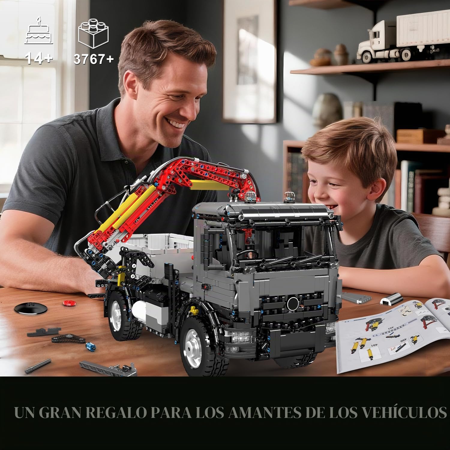 Mould King Técnica Grúa Camión - MOC APP Control remoto Motorizados Transportador de vehículos de construcción Bloques de sujeción Kit con grúa neumática y 11 motores para niños a partir de 14 años