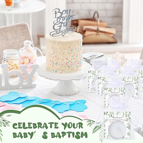 Miniatura 7 de MTLEE 50 juegos de velas para baby shower, regalos de fiesta para invitados, incluyendo 50 mini velas de té, etiquetas de agradecimiento y bolsas