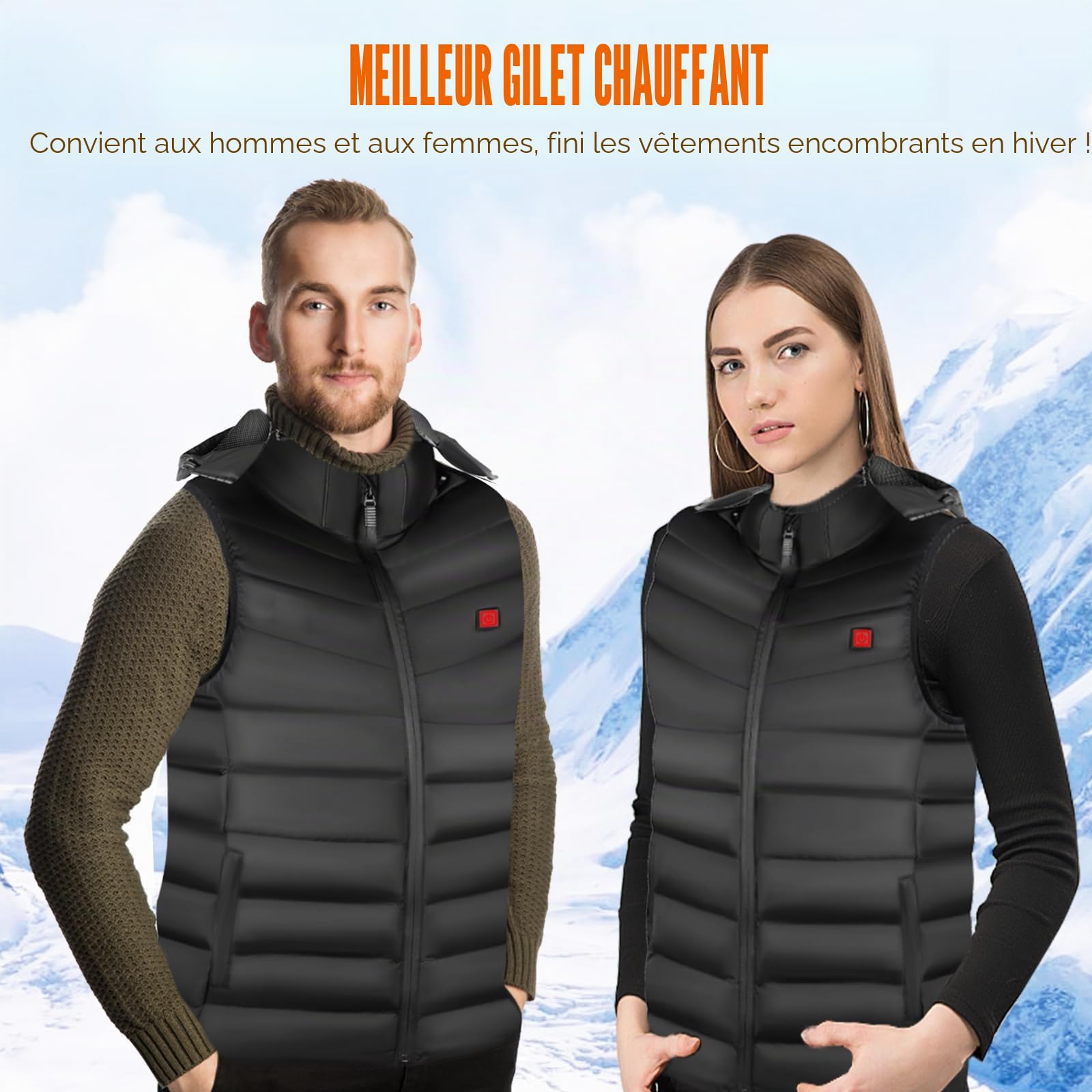 Gilet Chauffant Hommes Femmes, Gilet Chauffant Electrique Matériau Super Chaud 3 Réglages de Température Veste Chauffante pour Sports Motorisés Voyage Extérieur Cyclisme Ski (SANS BATTERIE)