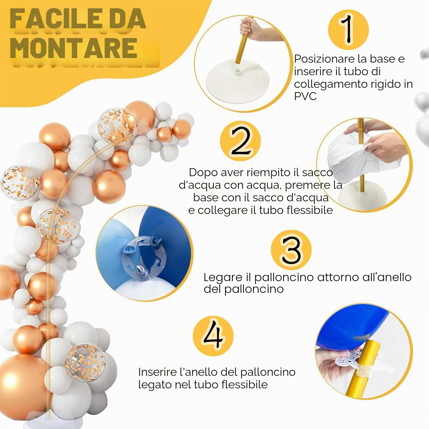 Supporto per arco di palloncini con base, kit per arco di palloncini da 2,5 m e 1,5 m, con tubi pieghevoli, supporto per mezzo arco, colonna per palloncini e telaio per arco per matrimoni