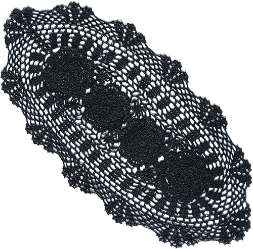 Miniatura 7 de Phantomon Camino de mesa ovalado de encaje, manteles individuales de ganchillo hechos a mano, 100% algodón (beige ovalado, 12 x 35 pulgadas)