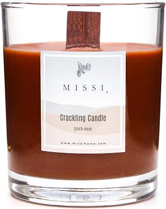 Dark Amber Scented Brown Cracking Vegan Candle with Wooden Wick (Scrunchy)