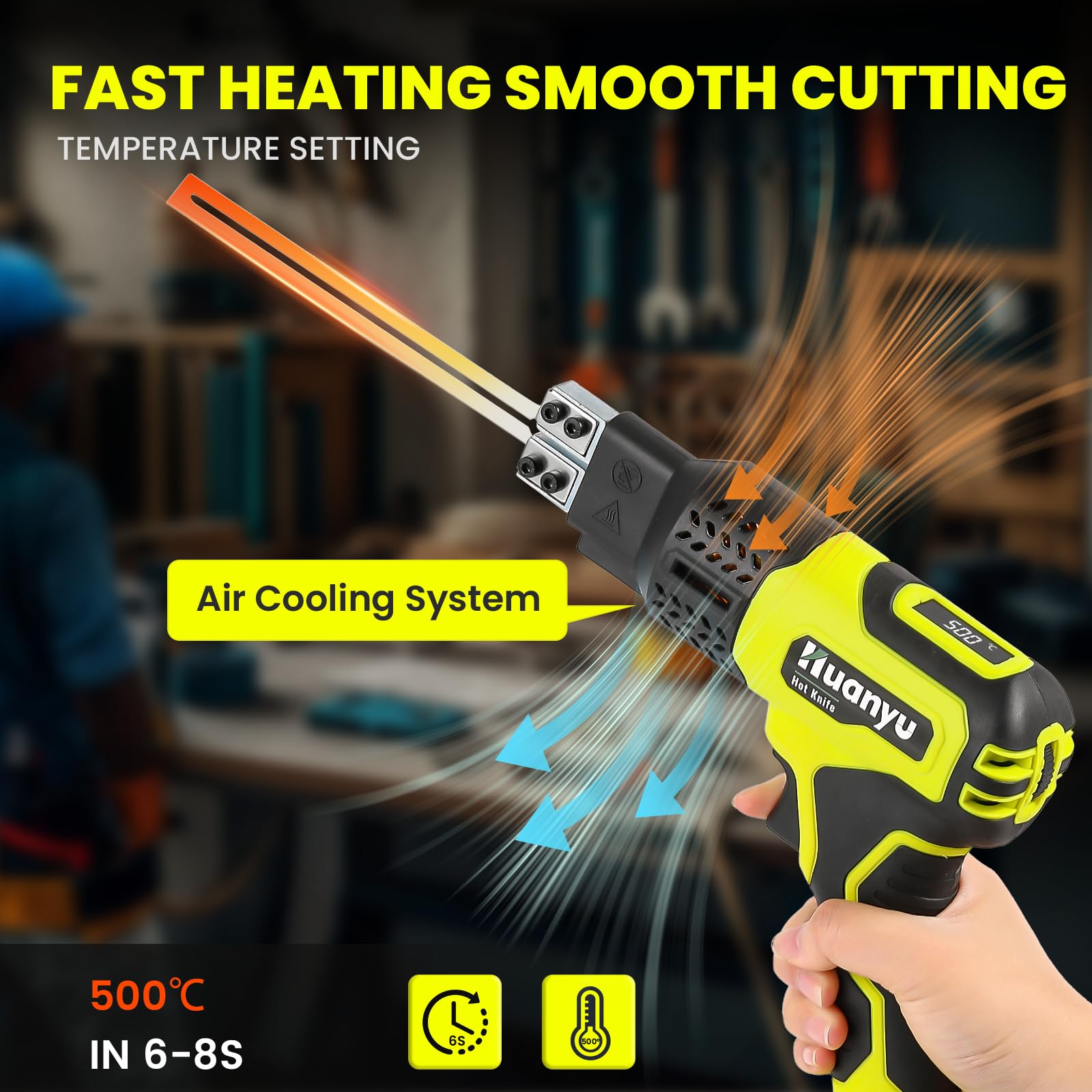 Huanyu Coltello a Caldo a Batteria con 2 Lame Terme 10cm + 15cm 100W Coltello Termico Elettrico con Display della Temperatura 500℃ Max (2 Lame)