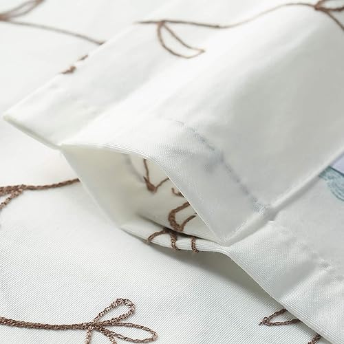 Miniatura 3 de VOGOL Juego de 3 cortinas de lino blanco bordado floral rojo con niveles y cenefa para habitación de niñas, bolsillo para barra, 52 x 18 pulgadas y