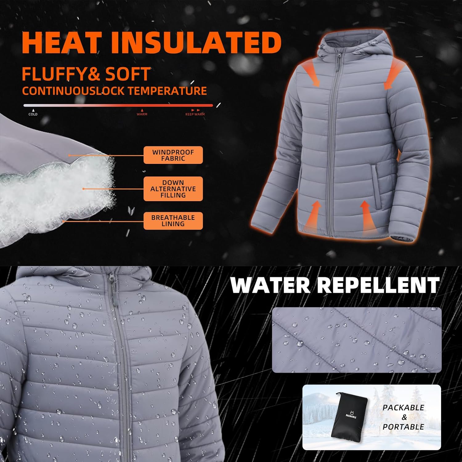 Women's Packable Winter Puffer Coat | Lightweight Quilted Jacket with Hood | Full Zip Travel Outerwear - Image 2