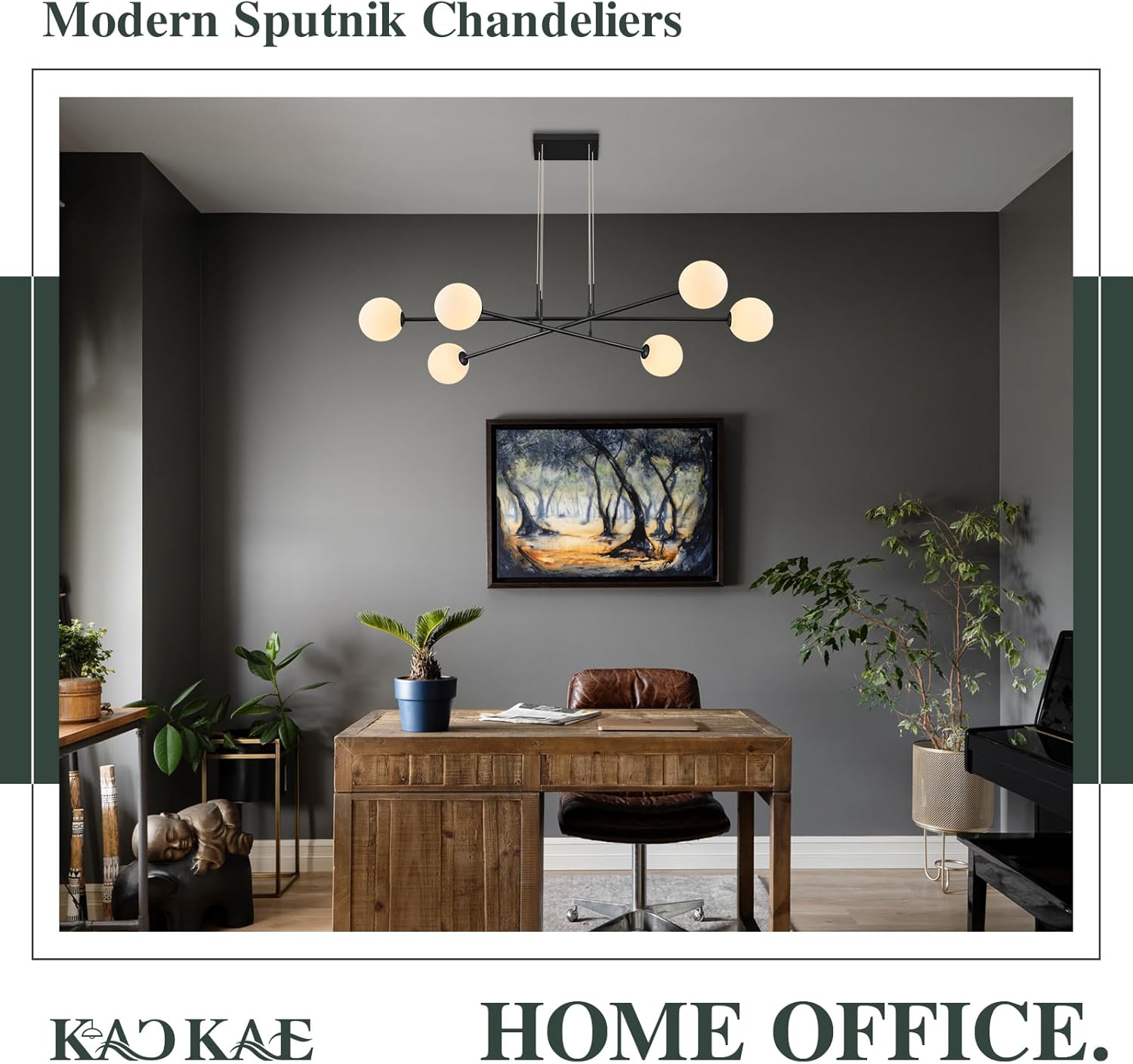 Mid Century Sputnik Chandelier 6-Light Black Sputnik Chandeliers Milk Glass Sputnik Chandeliers Modern Pendant Light Fixture for Dining Room Kitchen Island Living Room