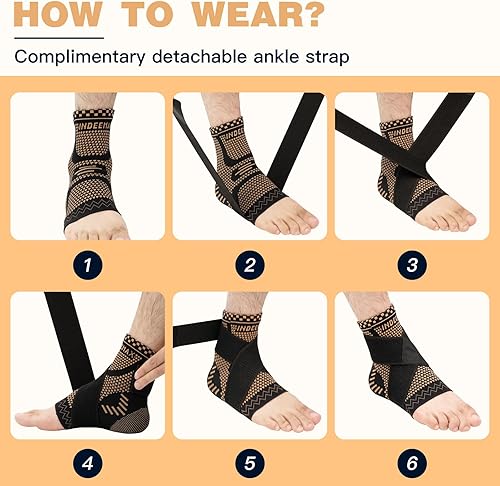 Miniatura 6 de INDEEMAX Tobillera con correas ajustables para alivio de la fascitis plantar, paquete de 2 tobilleras de cobre de compresión para hombres y mujeres,
