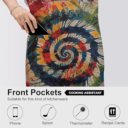 Miniatura 5 de Colorful Spiral Tie Dye Aprons Waterproof Cooking Kitchen Apron Unisex Adjustable Bib Apron with Pocket Restaurant Chef Works Aprons for Waitress