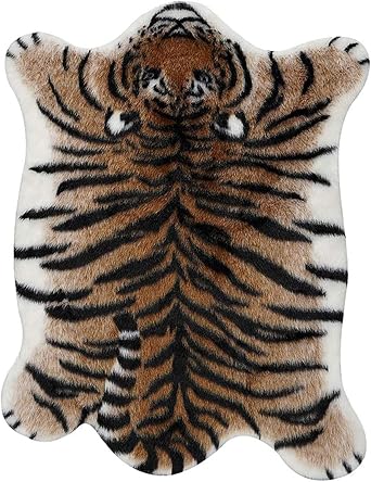 Tiger Print Faux Fur Area Rug, Faux Fur Animal Carpet, Super Soft Living Room Rug for Home Office Bedroom Decor Rug-Tiger a 85x110cm33x43inch