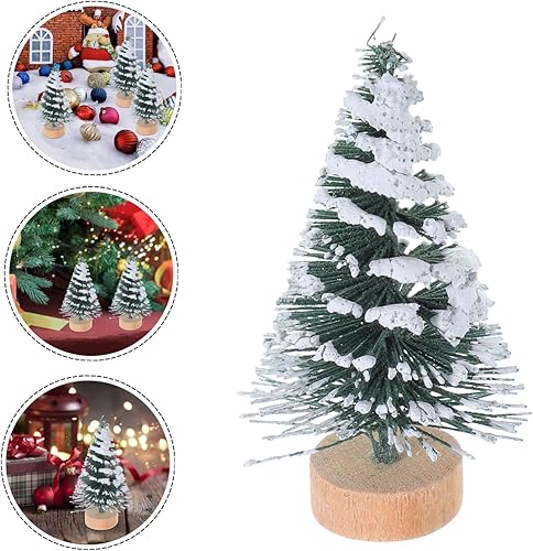 Miniatura 7 de BESPORTBLE 10 piezas mini árbol de Navidad árbol de pino artificial con base de madera de nieve escarcha para el hogar decoración de mesa de fiesta