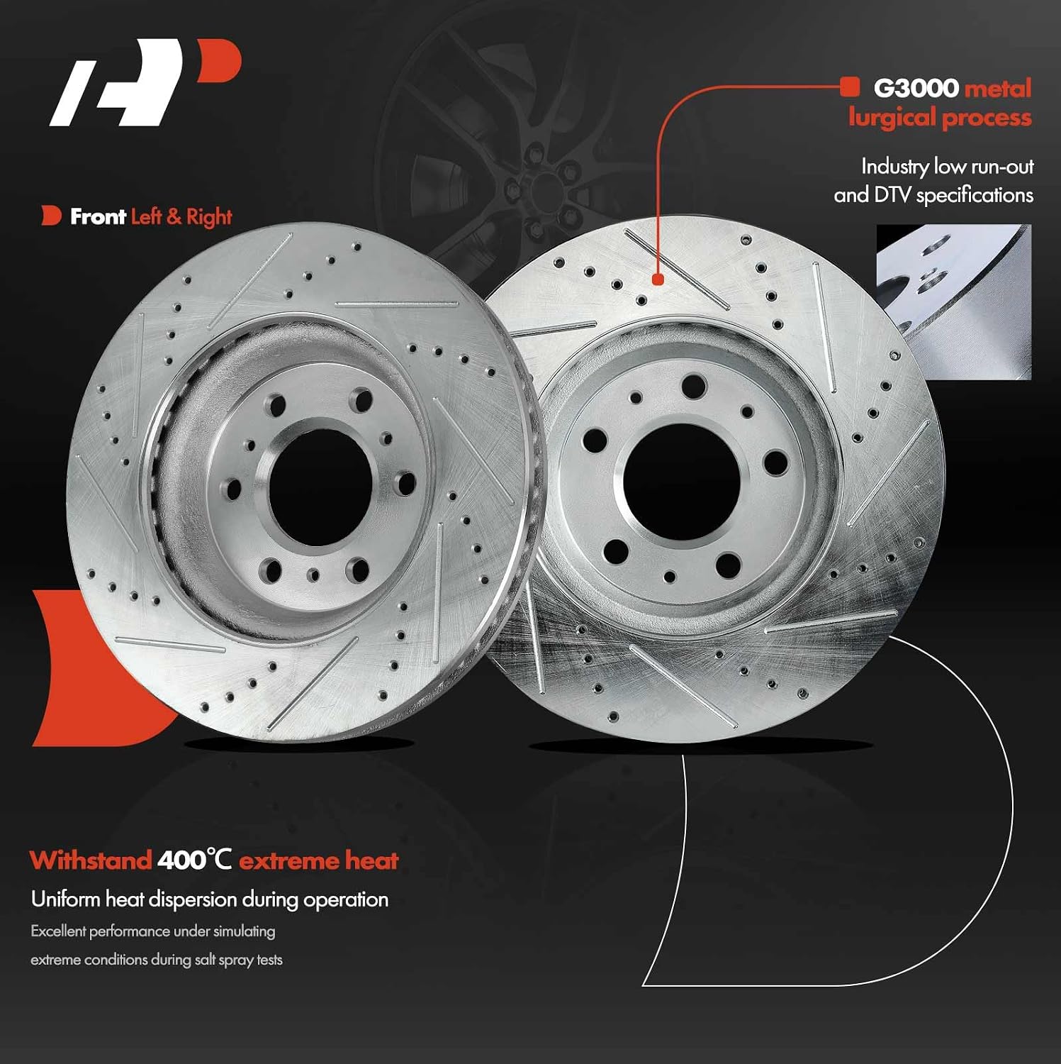 A-Premium 11.69 inch (297.00mm) Front Drilled and Slotted Disc Brake Rotors Compatible with Chevrolet, Buick, Pontiac, Saturn Models - Uplander 2006-2009, Terraza 2006-2007, Montana, Relay, 2-PC Set