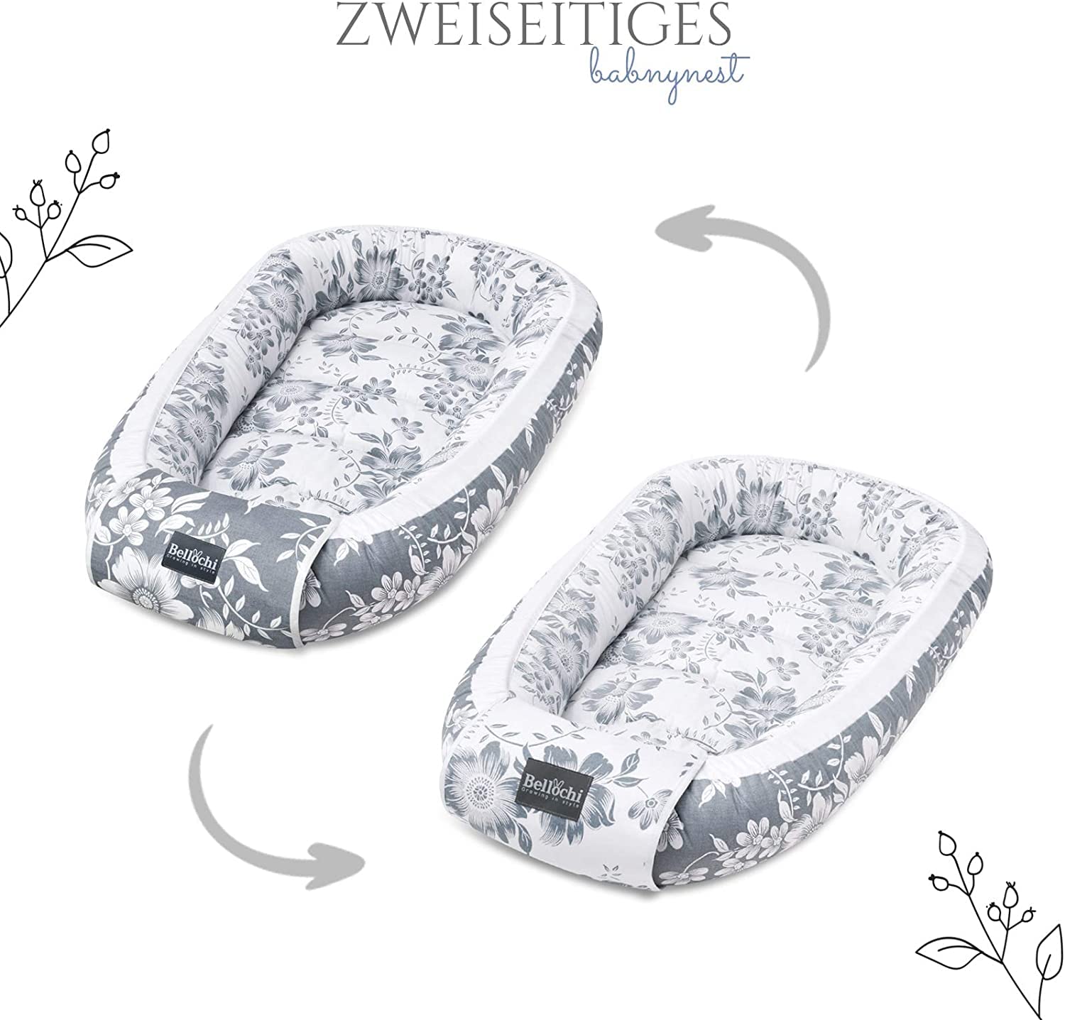 Bellochi Gniazdko niemowlęce dla noworodka – 90 x 60 x 12 cm – 100% bawełna – certyfikat Öko-Tex – przytulne gniazdo dla niemowląt – Magnolia